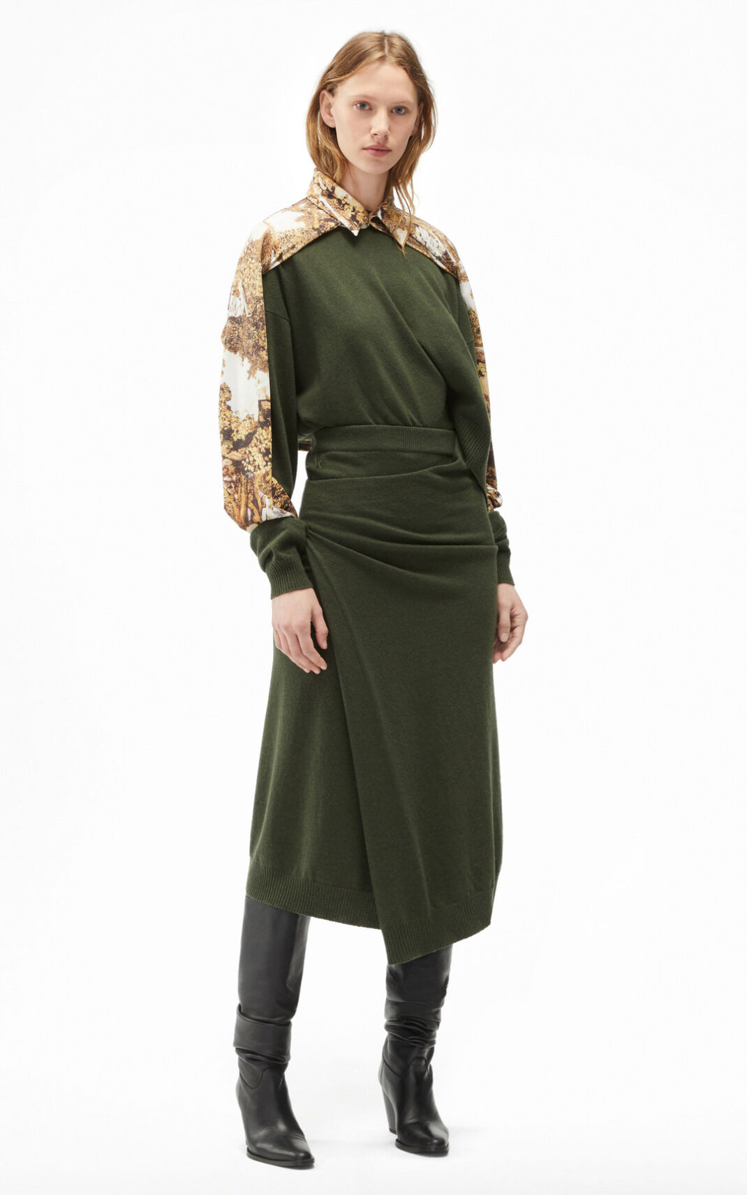 Kenzo Wrap mini Skirt Dark Khaki For Womens 6075FVGHQ
